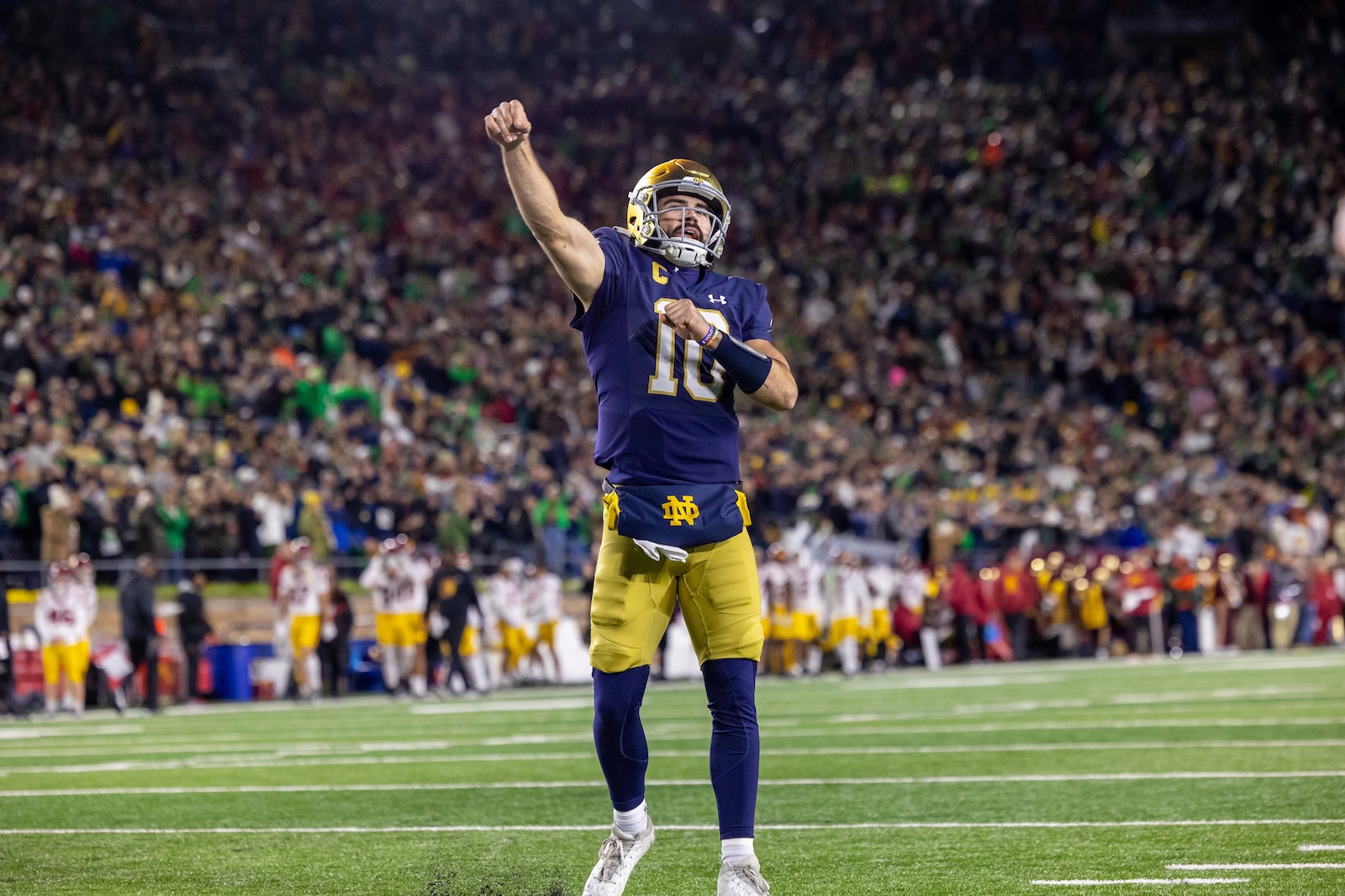 Football player at a Notre Damn Football weekend in South Bend Indiana